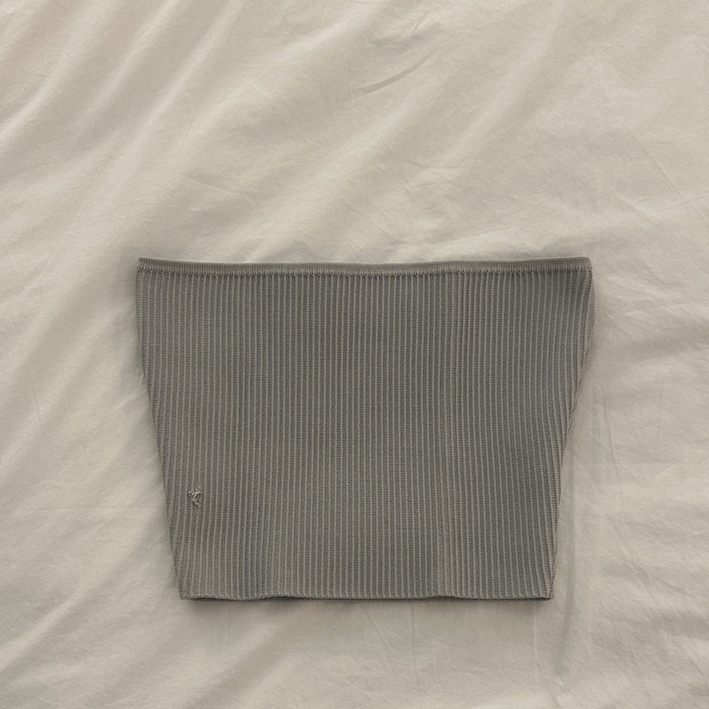 Babaton Light Gray Ribbed Knit Top